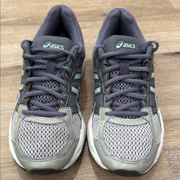 Asics Size 8 Gray and Green Athletic Shoes with Gel-Contend Cushioning - Picture 3 of 12